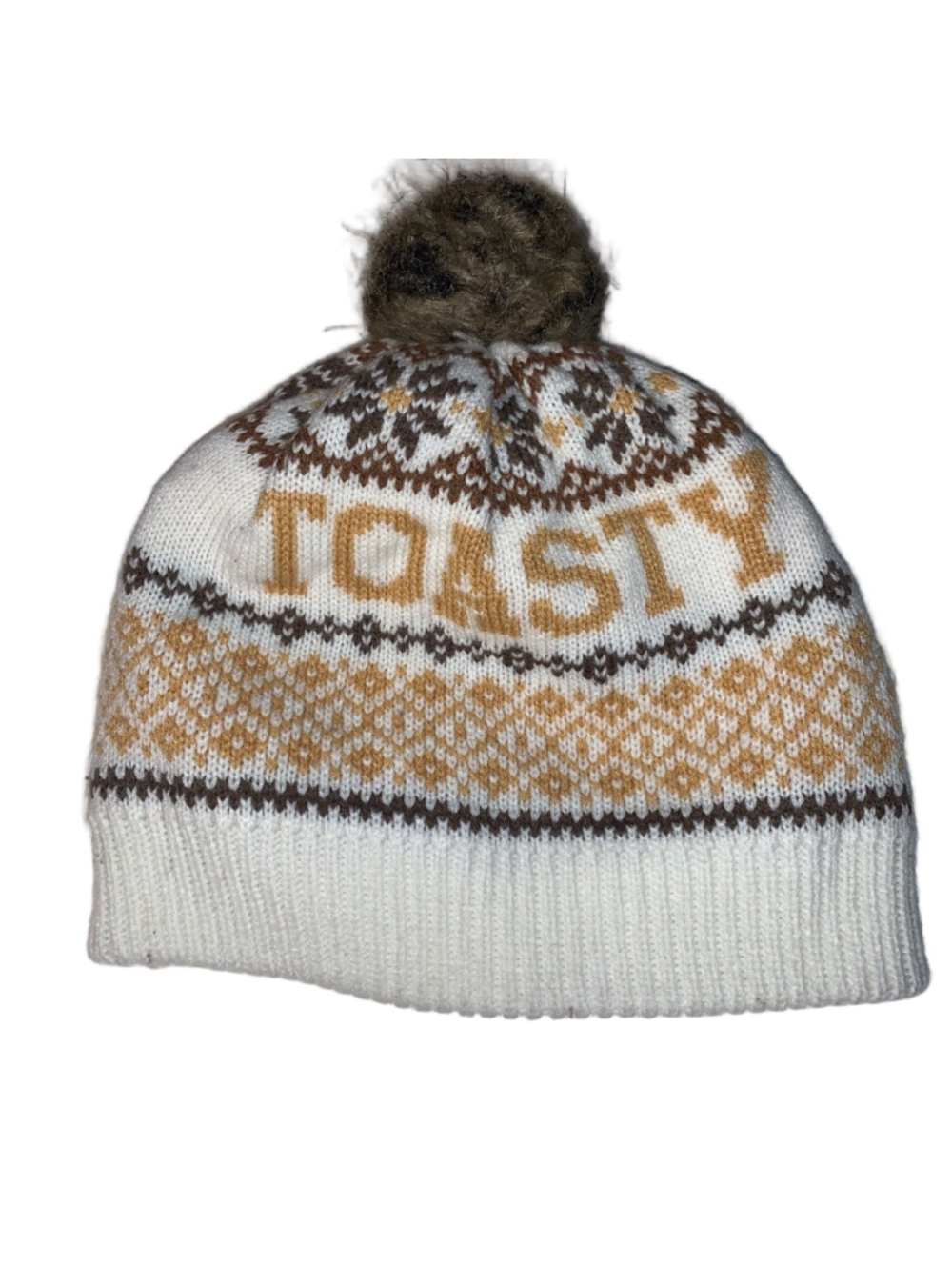 Women's Aerie "Toasty" Knit Beanie Hat One Size White Brown toque
